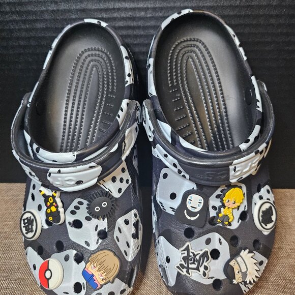 Crocs Classic Unisex Black White Dice Clogs With Pokemon Charms Size M5 W7 - Picture 10 of 11